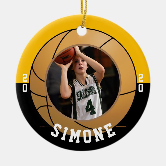 Basketball Black Gold Team Colours Ceramic Ornament (Front)