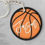 Basketball black orange custom name keychain<br><div class="desc">Keychain featuring a basketball in black and orange and your name in white. All colours are customizable in the design tool.</div>