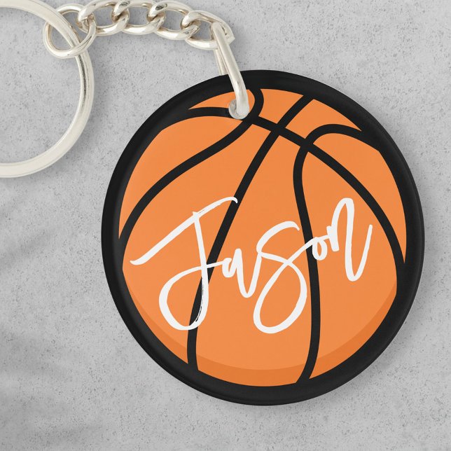 Basketball black orange custom name keychain (Creator Uploaded)