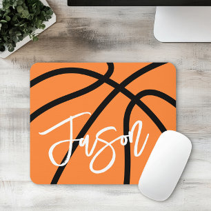 Basketball black orange custom name mouse pad