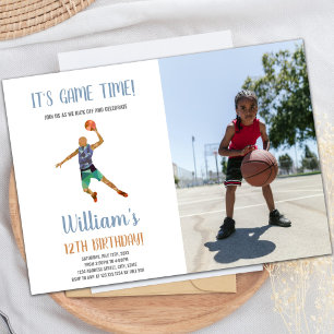 Basketball Black Orange Invitations avec photo