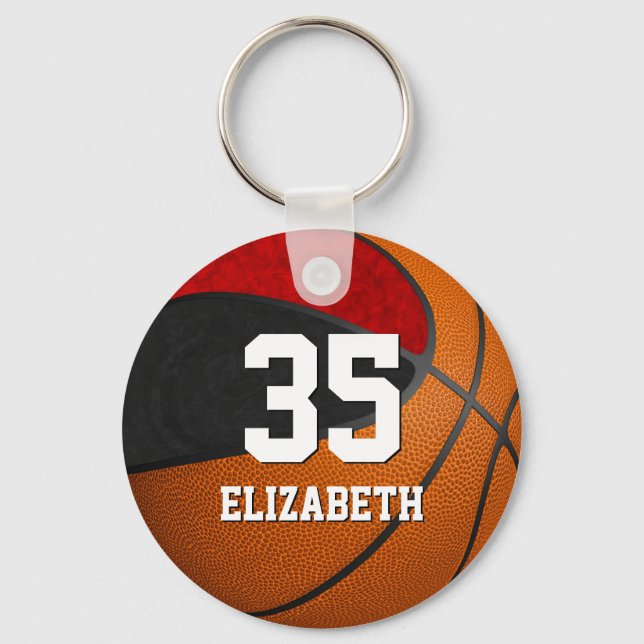 basketball black red girls school team colours keychain (Front)