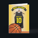 Basketball Black Yellow Jersey Birthday Card<br><div class="desc">Personalized kids basketball birthday greeting cards with a yellow faded background and a black & yellow basketball jersey which you can personalise with the childs name and age, and a basketball at the bottom. This sports birthday card will impress the birthday kid be it your son/daughter, nephew/niece, grandson/grandaughter or friend,...</div>