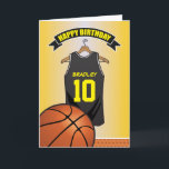 Basketball Black Yellow Jersey Birthday Card<br><div class="desc">Personalized kids basketball birthday greeting cards with a yellow faded background and a black & yellow basketball jersey which you can personalise with the childs name and age, and a basketball at the bottom. This sports birthday card will impress the birthday kid be it your son/daughter, nephew/niece, grandson/grandaughter or friend,...</div>