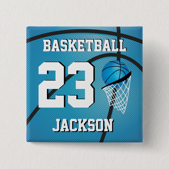 Basketball Blue and White | Personalize 2 Inch Square Button (Front)