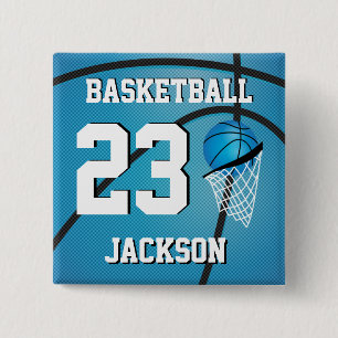Basketball Blue and White Personalize 2 Inch Square Button
