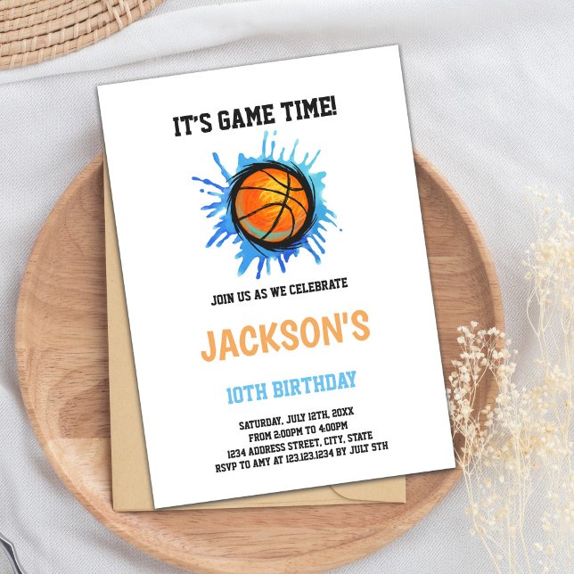 Basketball Blue Art Invitations Anniversaire (Basketball Blue Art Birthday Invitations)