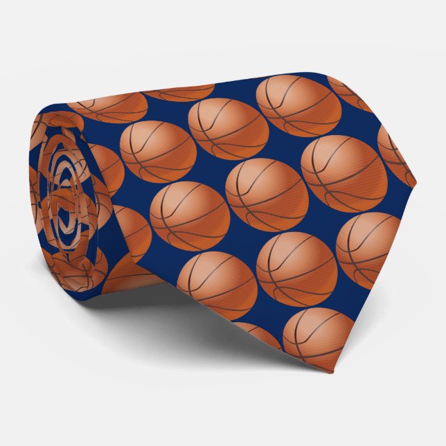 Basketball, Blue Background Tie (Rolled)