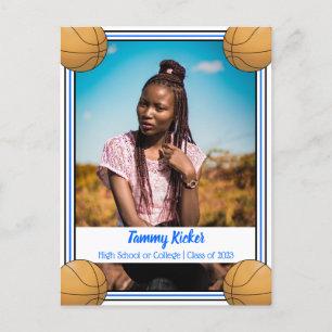 Basketball Blue & Black Graduation Announcement Postcard