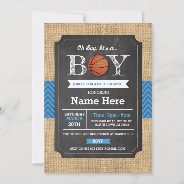 BasketBall Blue Boy Baby Shower Sports Invite (Front)