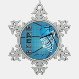 Basketball   Blue   Personalize Snowflake Pewter Christmas Ornament
