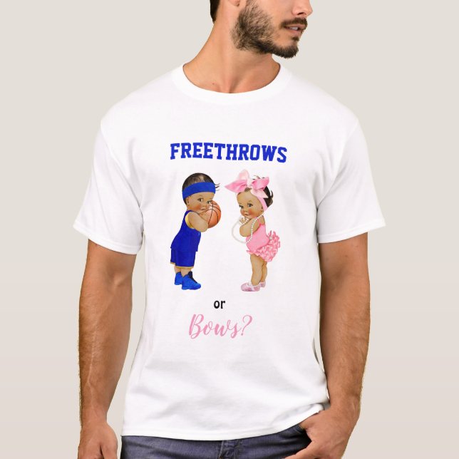 Basketball Bows Babies Boy Girl Gender Reveal T-Shirt (Front)
