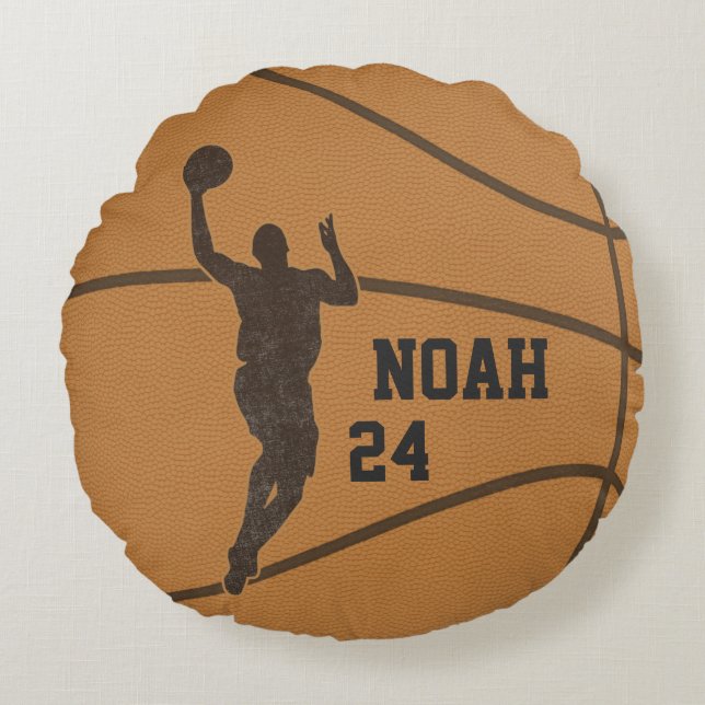 Basketball Boy Personalized Round Throw Pillow (Front)