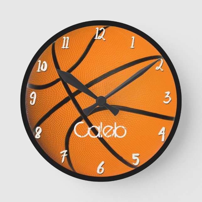 Basketball Boys BedRoom Personalized Custom Round Clock (Front)