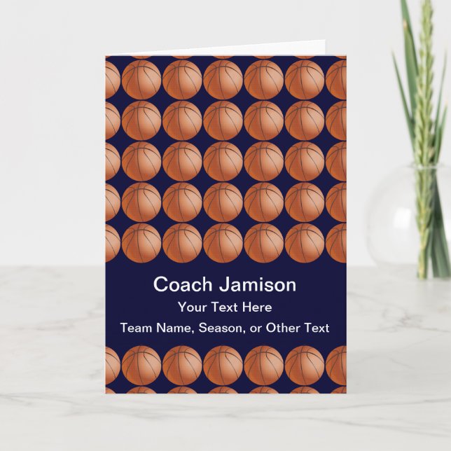 Basketball Card for Coach, Blue, Blank Inside (Front)