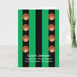 Basketball Card for Coach, Green, Blank Inside