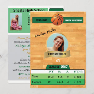 Basketball Card W/ Stats Grad Invitations - green