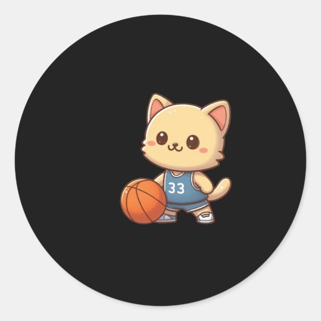 Basketball Cat Ba  Classic Round Sticker (Front)