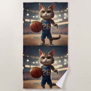 Basketball Cat, Beach Towel
