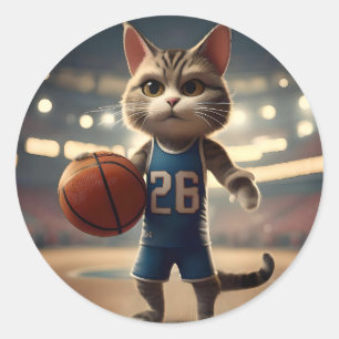 Basketball Cat, Classic Round Sticker