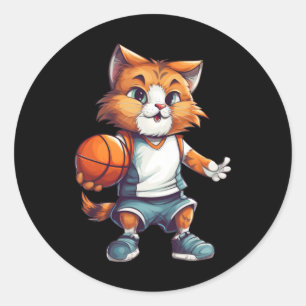 Basketball Cat Classic Round Sticker