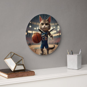 Basketball Cat, Large Clock