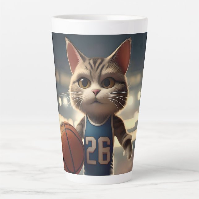 Basketball Cat, Latte Mug (Front)