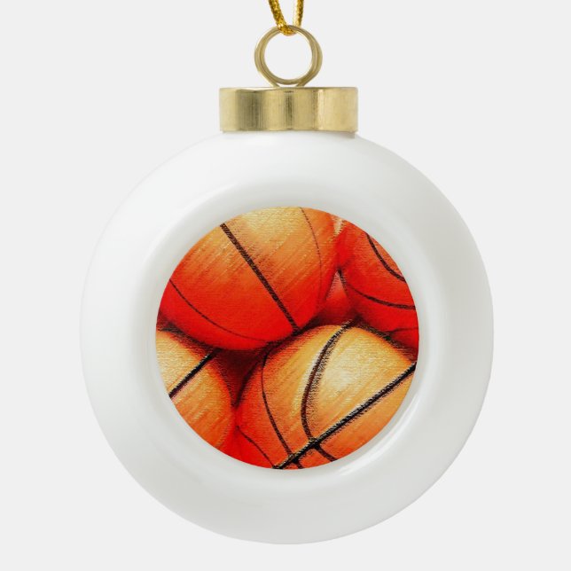 Basketball Ceramic Ball Christmas Ornament (Front)