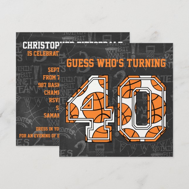 Basketball Chalkboard 40th Birthday Party Invitation (Front/Back)