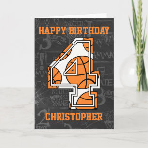 Basketball Chalkboard 4th Birthday Card