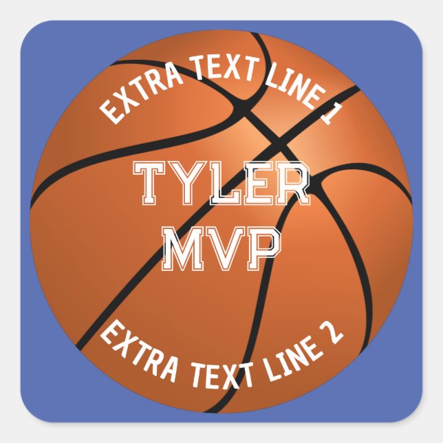 Basketball, Child's Name, MVP/Number, 2 Text Lines Square Sticker (Front)
