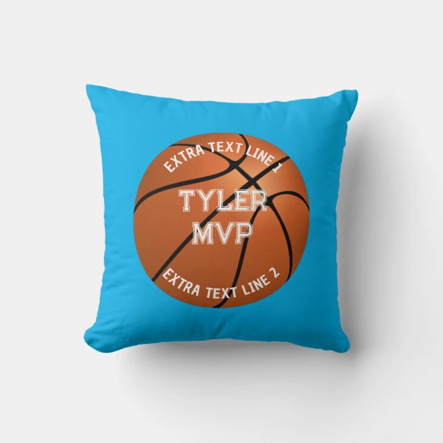 Basketball, Child's Name, MVP/Number, 2 Text Lines Throw Pillow (Front)