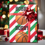 Basketball Christmas Add Name Stripe Red n Green Wrapping Paper<br><div class="desc">Basketball Christmas Add Name Stripe Red n Green Wrapping Paper</div>