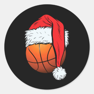 Basketball Christmas Ball Santa Hat Xmas Boys Men  Classic Round Sticker