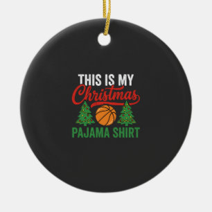 Basketball Christmas Pajama Shirt Ceramic Ornament