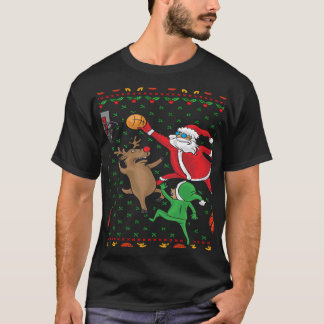 Basketball Christmas Santa and Reindeer Long Sleev T-Shirt
