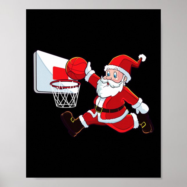 Basketball Christmas Santa Claus Slam Dunk Men Boy Poster (Front)