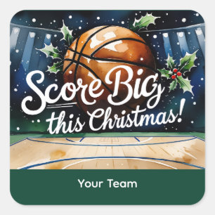 Basketball Christmas themed with name of your team Square Sticker