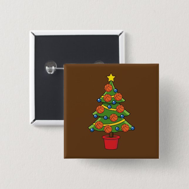 Basketball Christmas Tree 2 Inch Square Button (Front & Back)