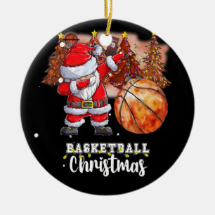 Basketball  Christmas Tree and Santa Claus  Ceramic Ornament