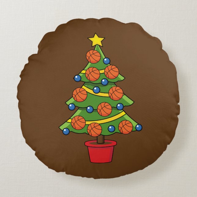 Basketball Christmas Tree Round Pillow (Front)