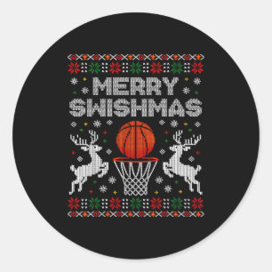Basketball Christmas Ugly Sweater Merry Swishmas M Classic Round Sticker