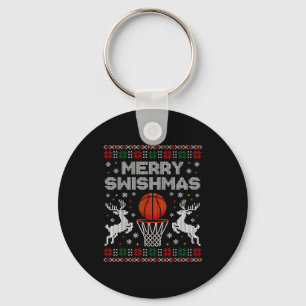 Basketball Christmas Ugly Sweater Merry Swishmas M Keychain