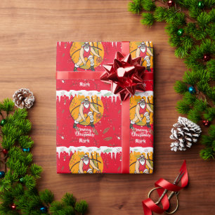 Basketball Christmas with Santa Claus  Stocking Wrapping Paper
