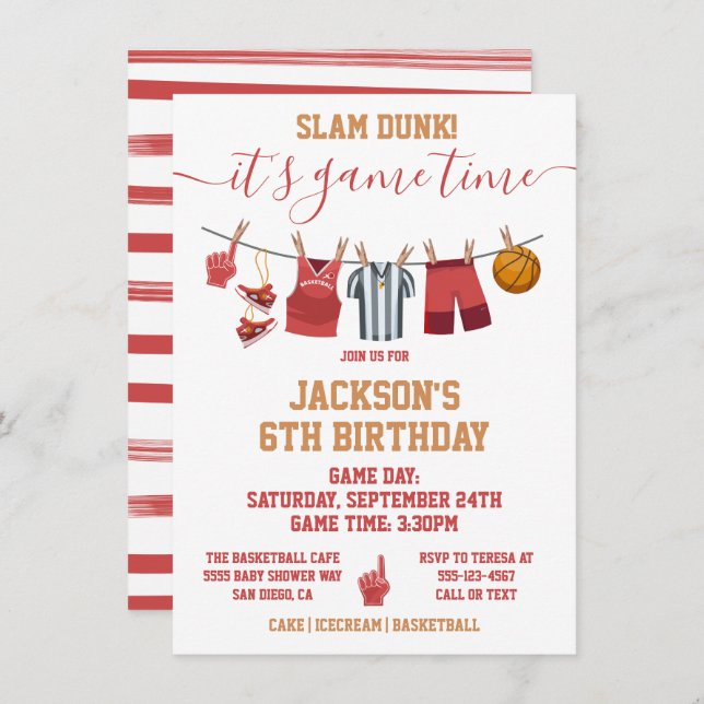 Basketball Clothesline Birthday party Invitation (Front/Back)
