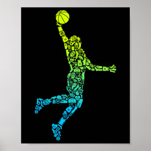 Basketball Coach Dunking Kids Men Boys Basketball  Poster