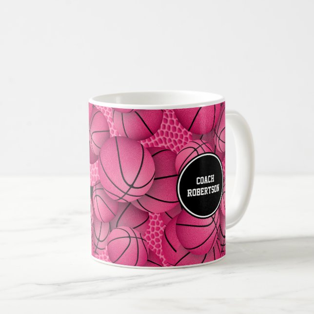 basketball coach name sports season keepsake pink coffee mug (Front Right)