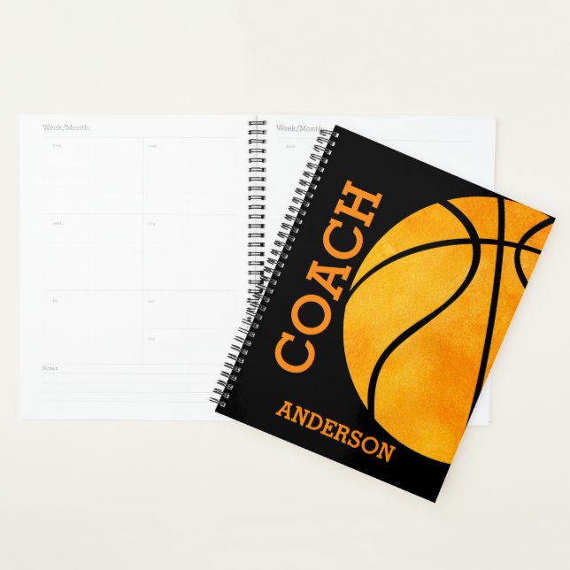 Basketball Coach Personalized Orange and Black Planner (Display)