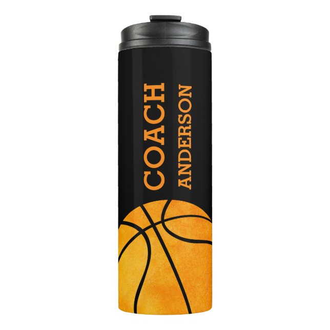 Basketball Coach Personalized Trendy Modern Orange Thermal Tumbler (Front)