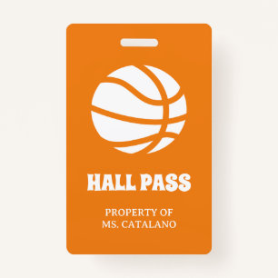 basketball coach Teacher Hall Pass school colours Badge